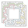 A square labyrinth. Choose the right path to get into the center of the maze. Simple flat vector isolated illustration. With a