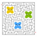 A square labyrinth. Collect all fairy toon and find a way out of the maze. Simple flat isolated vector illustration Royalty Free Stock Photo