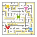 A square labyrinth. Collect all fairy toon and find a way out of the maze. Simple flat isolated vector illustration. With the Royalty Free Stock Photo