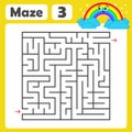 A square labyrinth. Developmental game for children. Colored Vector Flat Isolated Illustration. With a cute rainbow cartoon