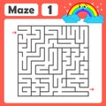 A square labyrinth. Developmental game for children. Colored Vector Flat Isolated Illustration. With a cute rainbow cartoon