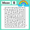 A square labyrinth. Developmental game for children. Colored Vector Flat Isolated Illustration. With a cute rainbow cartoon