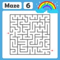 A square labyrinth. Developmental game for children. Colored Vector Flat Isolated Illustration. With a cute rainbow cartoon