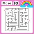 A square labyrinth. Developmental game for children. Colored Vector Flat Isolated Illustration. With a cute rainbow cartoon