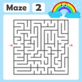 A square labyrinth. Developmental game for children. Colored Vector Flat Isolated Illustration. With a cute rainbow cartoon