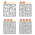 A square labyrinth with an entrance and an exit. A set of four options from simple to complex. With a rating of cute cartoon Royalty Free Stock Photo