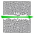 A square labyrinth. Success concept. Maze game with green arrow. Gray maze for Your business project. Vector Illustration