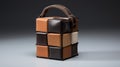 Brown Tan Cube Bag In Walnut Wood - Inspired By Vik Muniz