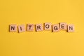 Square letters with text NITROGEN isolated on yellow background Royalty Free Stock Photo