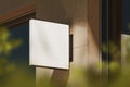 Square light box empty display on beige concrete wall outdoors, mock up Royalty Free Stock Photo