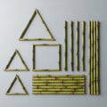 A square and linear patterns. The bamboo poles are evenly cut highlighting Royalty Free Stock Photo
