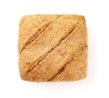 Square loaf of bread with flax seeds cutout. Whole wheat bread with a delicious crispy crust isolated on a white background. Tasty