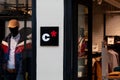The square logo of the Celio luxury clothing fashion store with open door to interior