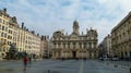 Square in Lyon in winter with beautiful old buildings and fountain Bartholdi, France Royalty Free Stock Photo