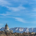 Square The majestic Utah State Capital Building towering over houses in Salt Lake City