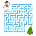 Square maze. Christmas game for kids. Winter puzzle for children. Labyrinth conundrum. Color vector illustration. Find the right Royalty Free Stock Photo