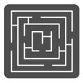 Square maze with entrance and exit solid icon, logical game concept. Vector graphics. Labyrinth with square shape sign