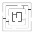 Square maze with entrance and exit thin line icon, logical game concept. Vector graphics. Labyrinth with square shape