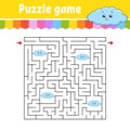 Square maze. Game for kids. Funny cloud. Puzzle for children. Labyrinth conundrum. Color vector illustration. Find the right path