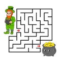 Square maze. Game for kids. Leprechaun and pot. Puzzle for children. Labyrinth conundrum. Color vector illustration. Isolated Royalty Free Stock Photo