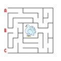 Square maze. Game for kids. Puzzle for children. Cartoon character dove. Labyrinth conundrum. Color vector illustration. Find the