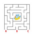 Square maze. Game for kids. Puzzle for children. Cartoon character envelope. Labyrinth conundrum. Color vector illustration. Find