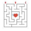 Square maze. Game for kids. Puzzle for children. Cartoon character heart. Labyrinth conundrum. Color vector illustration. Find the