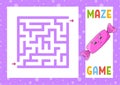 Square maze. Game for kids. Puzzle for children. Happy character. Labyrinth conundrum. Color vector illustration. Find the right