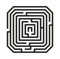 Square maze illustration. Labyrinth game with one entrance and target. Vector template