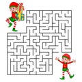 Square maze for kids with cartoon Christmas Elf. Find right way to the gnome. Entry and exit. Puzzle Game with answer.
