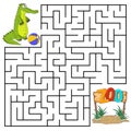 Square maze for kids with cartoon Crocodile. Find right way to the Zoo. Entry and exit. Puzzle Game with answer.