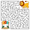 Square maze for kids with cartoon Lion. Find right way to the Zoo. Entry and exit. Puzzle Game with answer. Learning Labyrinth