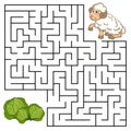 Square maze for kids with cartoon Mutton. Find right way to the Cabbage. Entry and exit. Puzzle Game with answer.