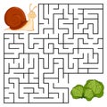 Square maze for kids with cartoon Snail. Find right way to the Cabbage. Entry and exit. Puzzle Game with answer.