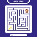 Square Maze for kids. Simple logic labyrinth game challenge. Help monkey find banana