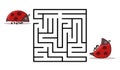 Square maze labyrinth with cartoon characters. Cute ladybug. Interesting game for children. Worksheet for education.