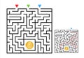 Square maze labyrinth game with bitcoin. Labyrinth logic conundrum for kids. Three entrance and one right way to go