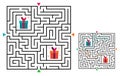 Square maze labyrinth game for kids. Labyrinth logic conundrum. Four entrance and two right way to go. Vector flat Royalty Free Stock Photo