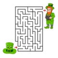 Square maze. Leprechaun and hat. Game for kids. Puzzle for children. Labyrinth conundrum. Color vector illustration. Isolated Royalty Free Stock Photo