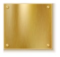 Square metal plate. Blank realistic golden banner