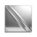 A square metallic object with a reflective surface and decorative corners is displayed Royalty Free Stock Photo