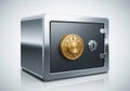 Square metallic safe with a polished silver exterior, featuring a flat front panel. Dominating the Royalty Free Stock Photo