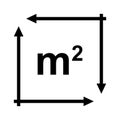 Square meter measurement icon, dimension arrows, sizing surface calculation concept