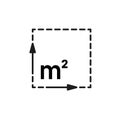 Square meter, size surface m2 icon. Measuring area dimension sign. Measure of place with length and width arrow