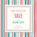 Square Mid-Season Sale Banner with Colorful Hand Drawn Vertical Stripes. Classy Summer Abstract Social, Printed Media Ad