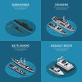 Square Military Boats Isometric Icon Set