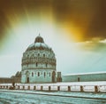 Square of Miracles with Baptistery detail at dusk after a winter