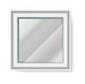 Square mirror. Realistic glass shape with frame and light reflection. Front view of hanging on wall furniture for