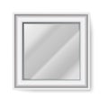 Square mirror. Realistic glass shape with frame and light reflection. Front view of hanging on wall furniture for bathroom and