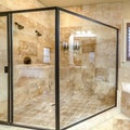 Square Modern luxury bathroom with glass shower cubicle Royalty Free Stock Photo